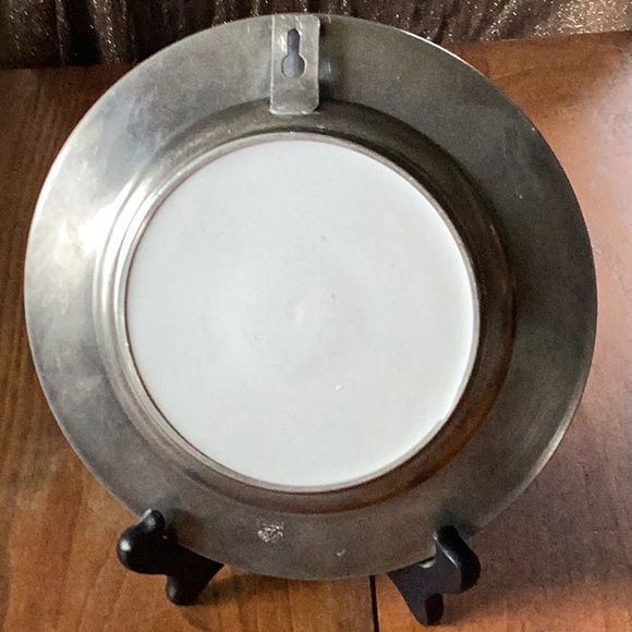 1980s/90s SKS Zinn Germany pheasant porcelain center 95% pewter rim 8” plate - Picture 4 of 8